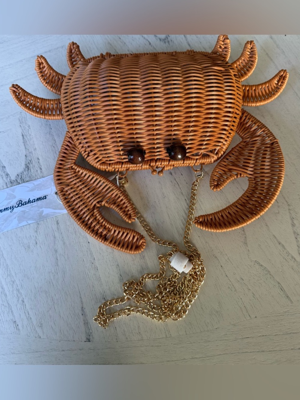 New Tommy Bahama Woven Crab-Shaped Rattan Beach Bag - Brown - Picture 13 of 16